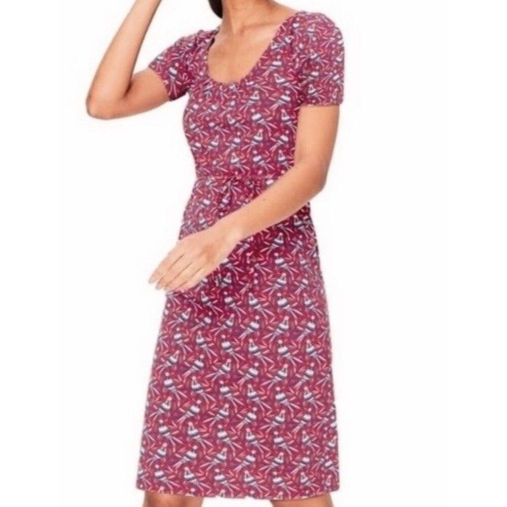 Boden Dress 6 Jersey Knit Short Sleeve Novelty Bird Print Short Sleeve Casual